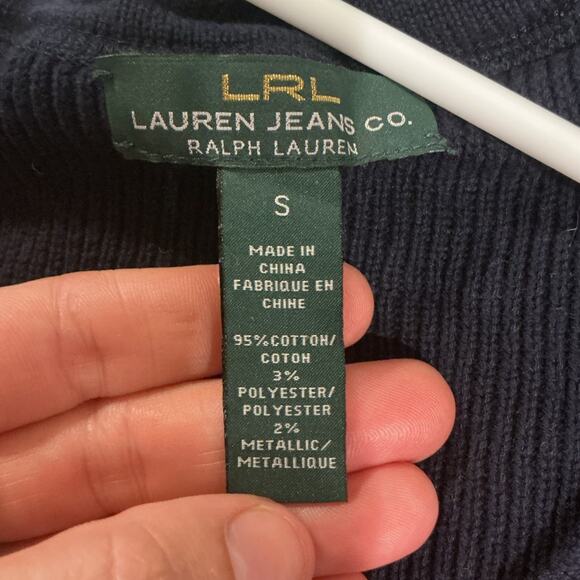 Lauren Ralph Lauren Womens Sweater Size Small Navy Blue Gold Metallic Nautical - Picture 2 of 7